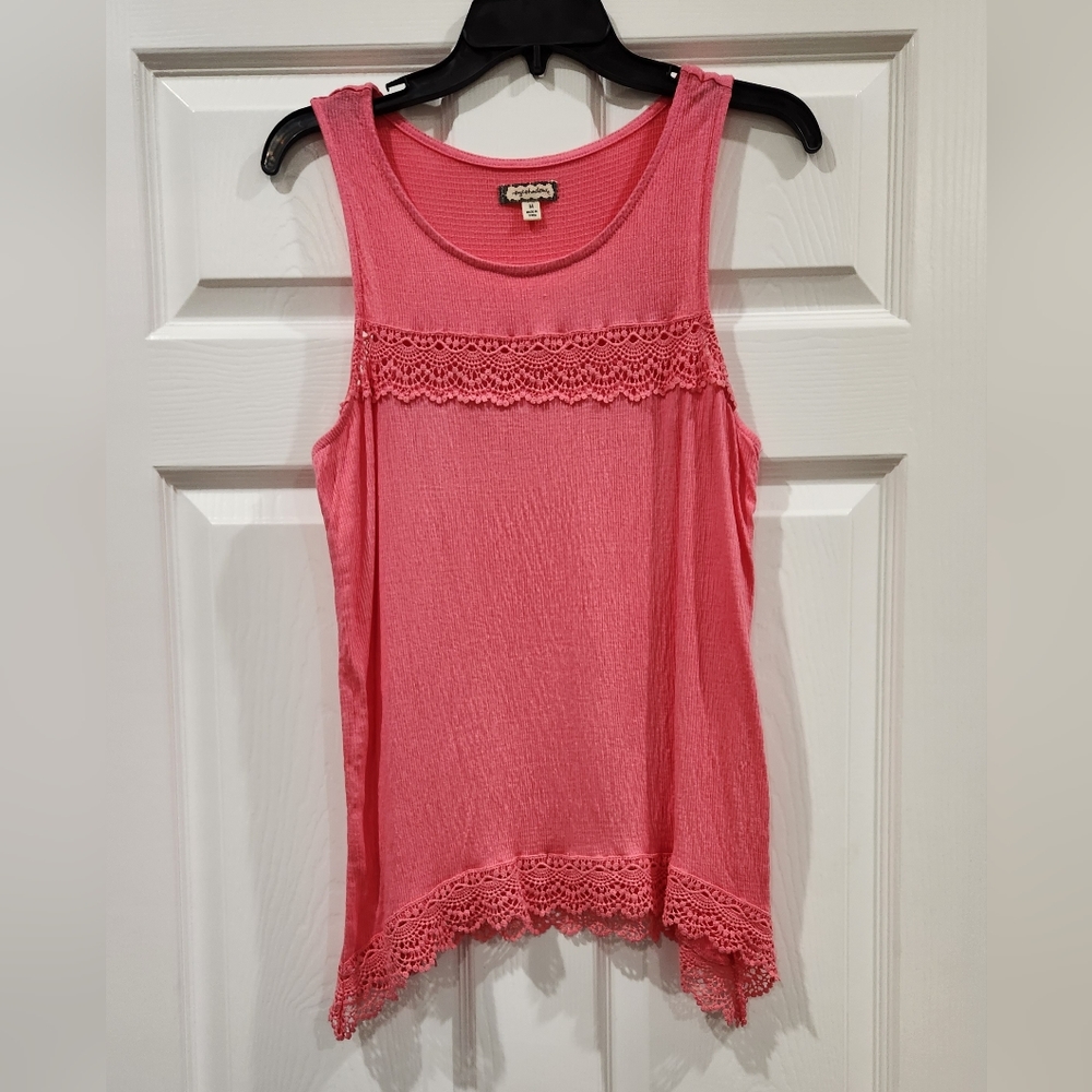 Eyeshadow Blouse Pink Top Sleeveless Lace Crochet Hem Rayon Tank Size M